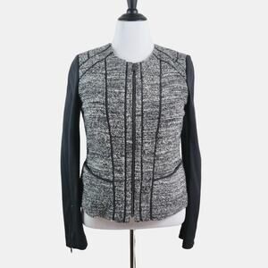 Ann Taylor Size 10 Boucle Wool Blend Moto Jacket Gray Heather